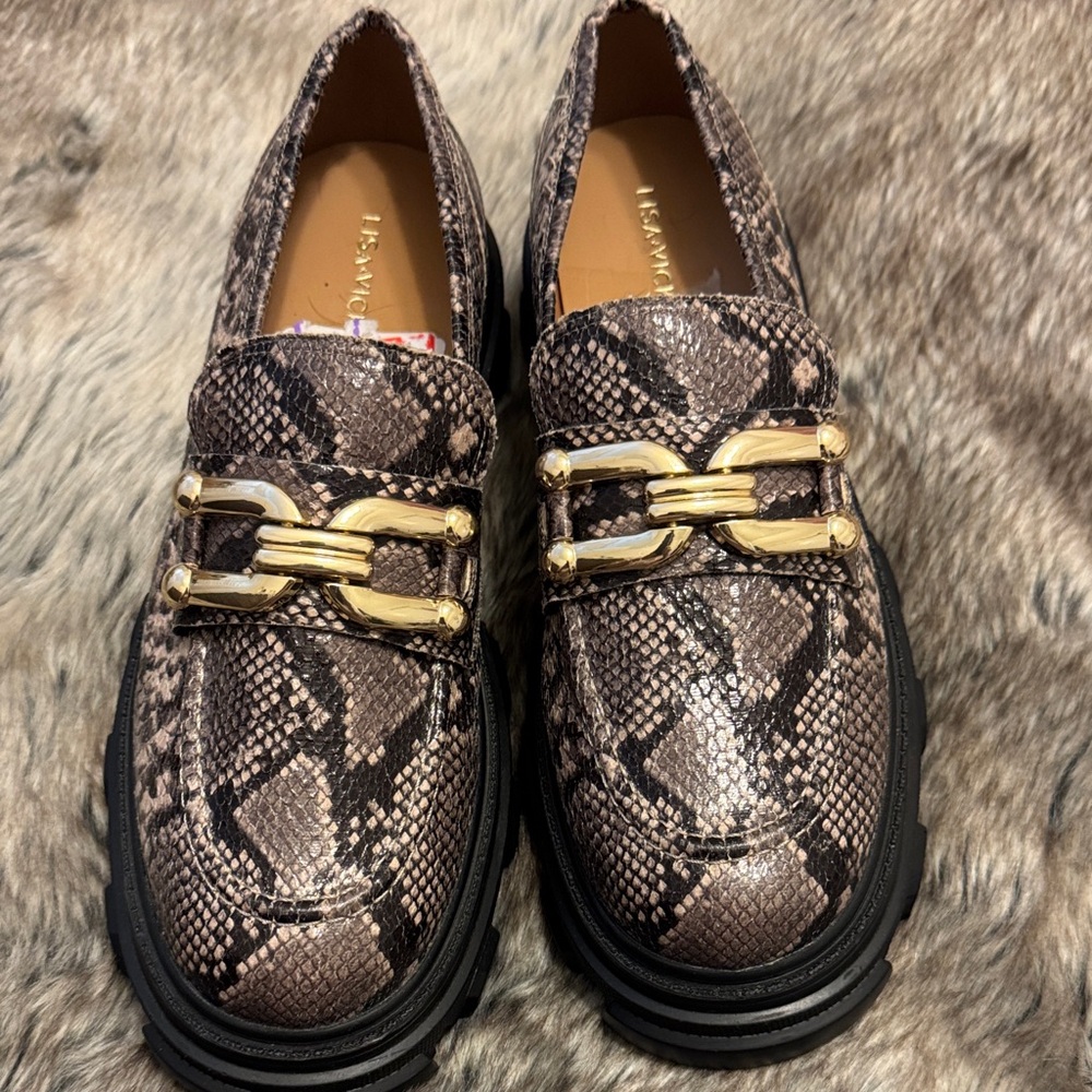 Snakeskin Loafers with Gold Buckle Lisa Vicky